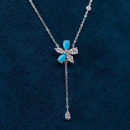 Blue Floral Drop Pendant Set