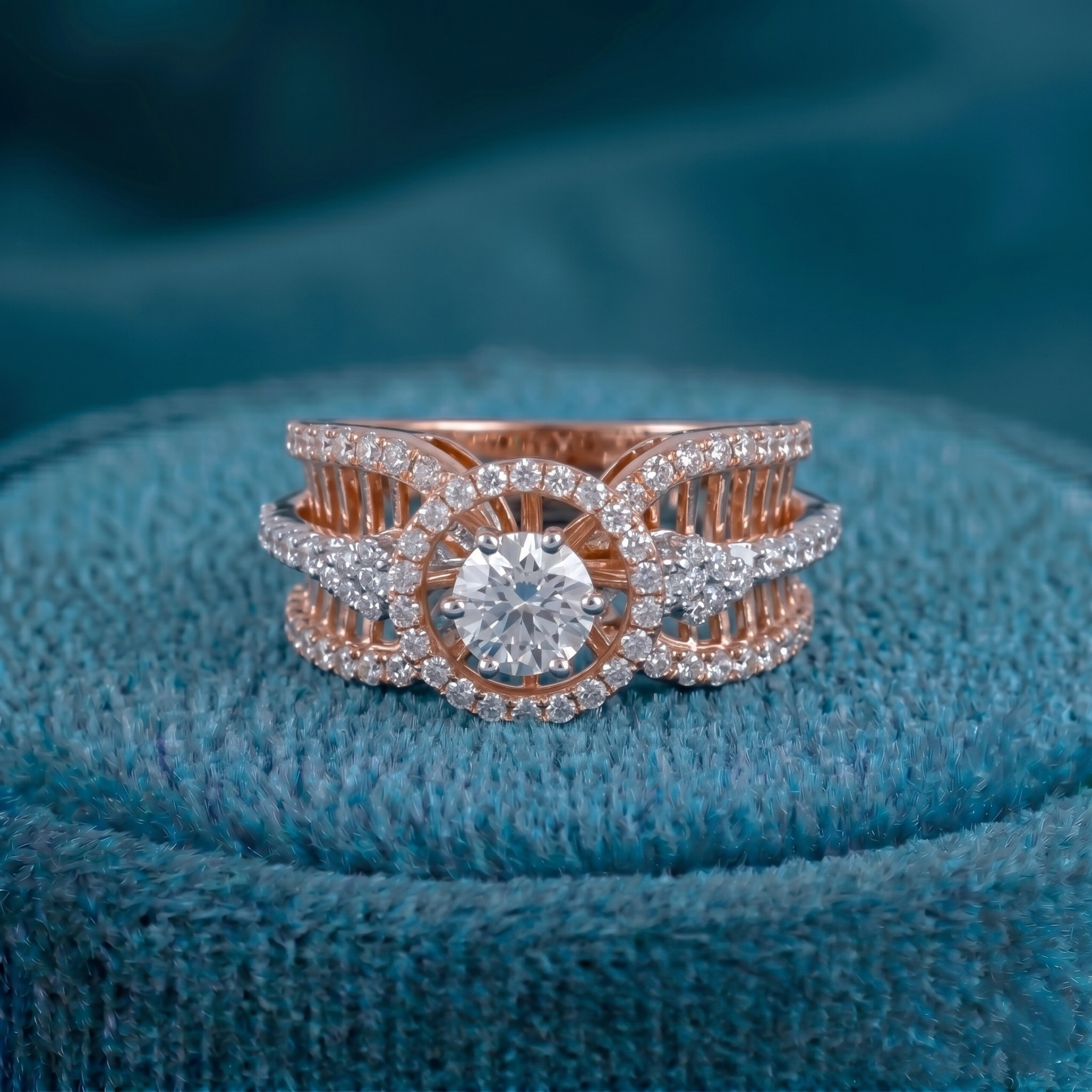 Royal Lattice Halo Solitaire Ring