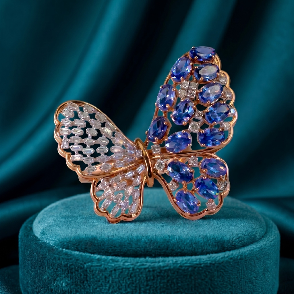 Blue Butterfly Gemstone Ring