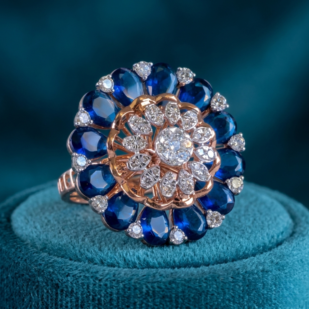 Blue Sapphire Floral Ring