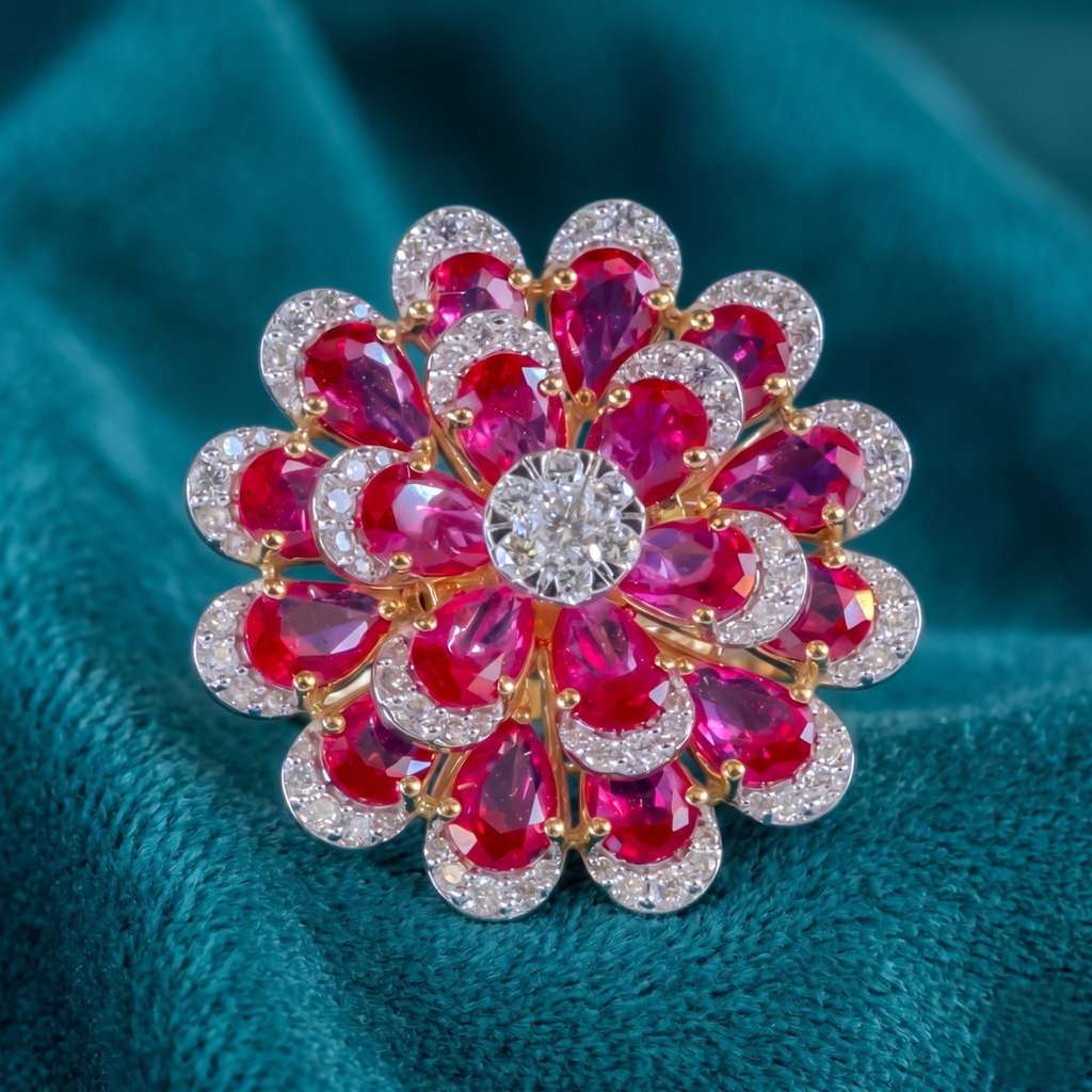 Pink Floral Cluster Ring