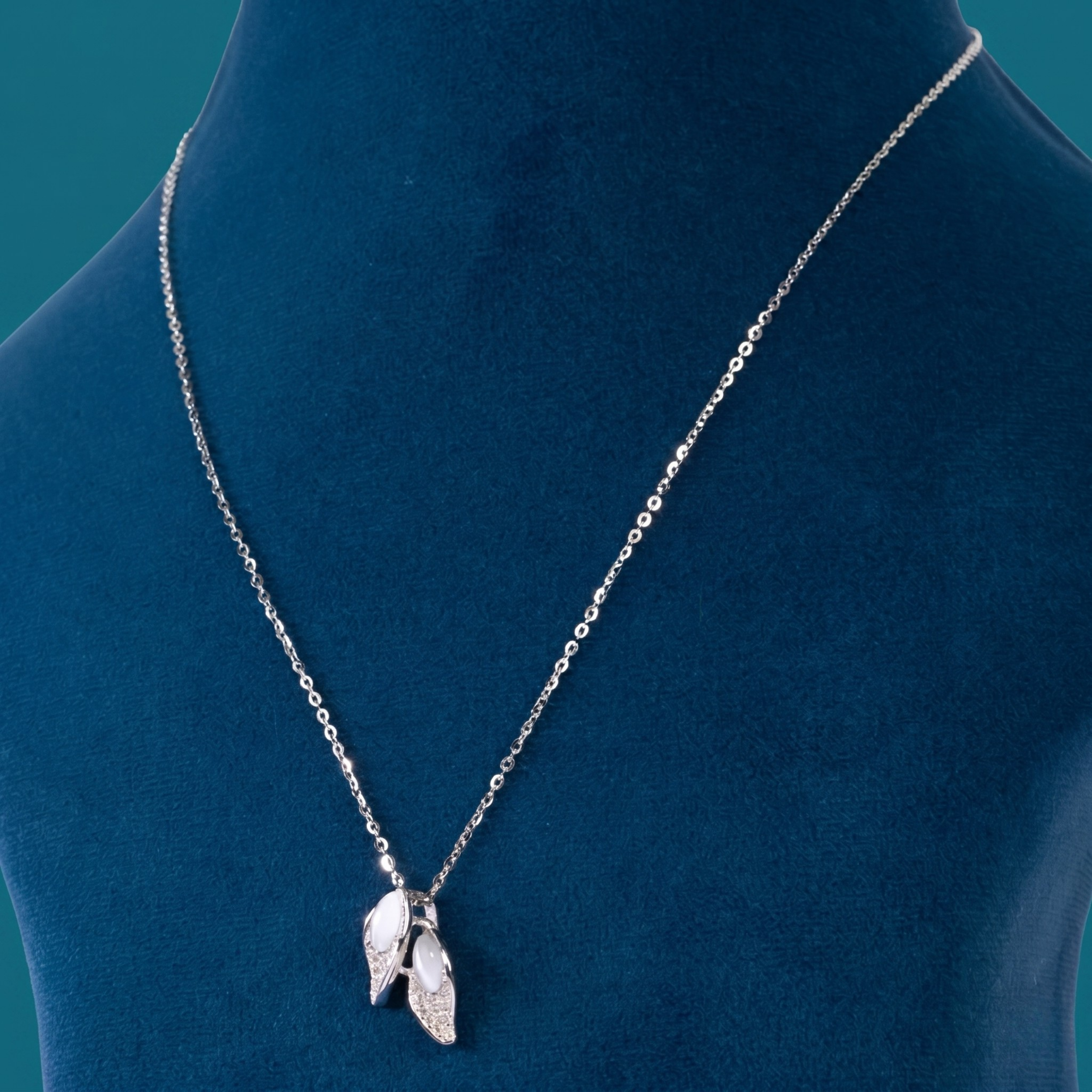 Silver Twin Leaf Drop Pendant