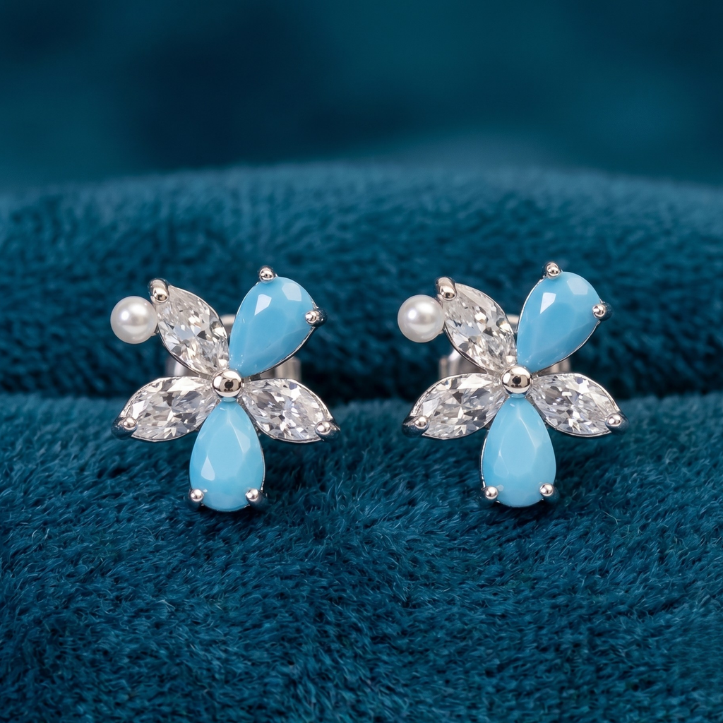 Blue Floral Crystal Set