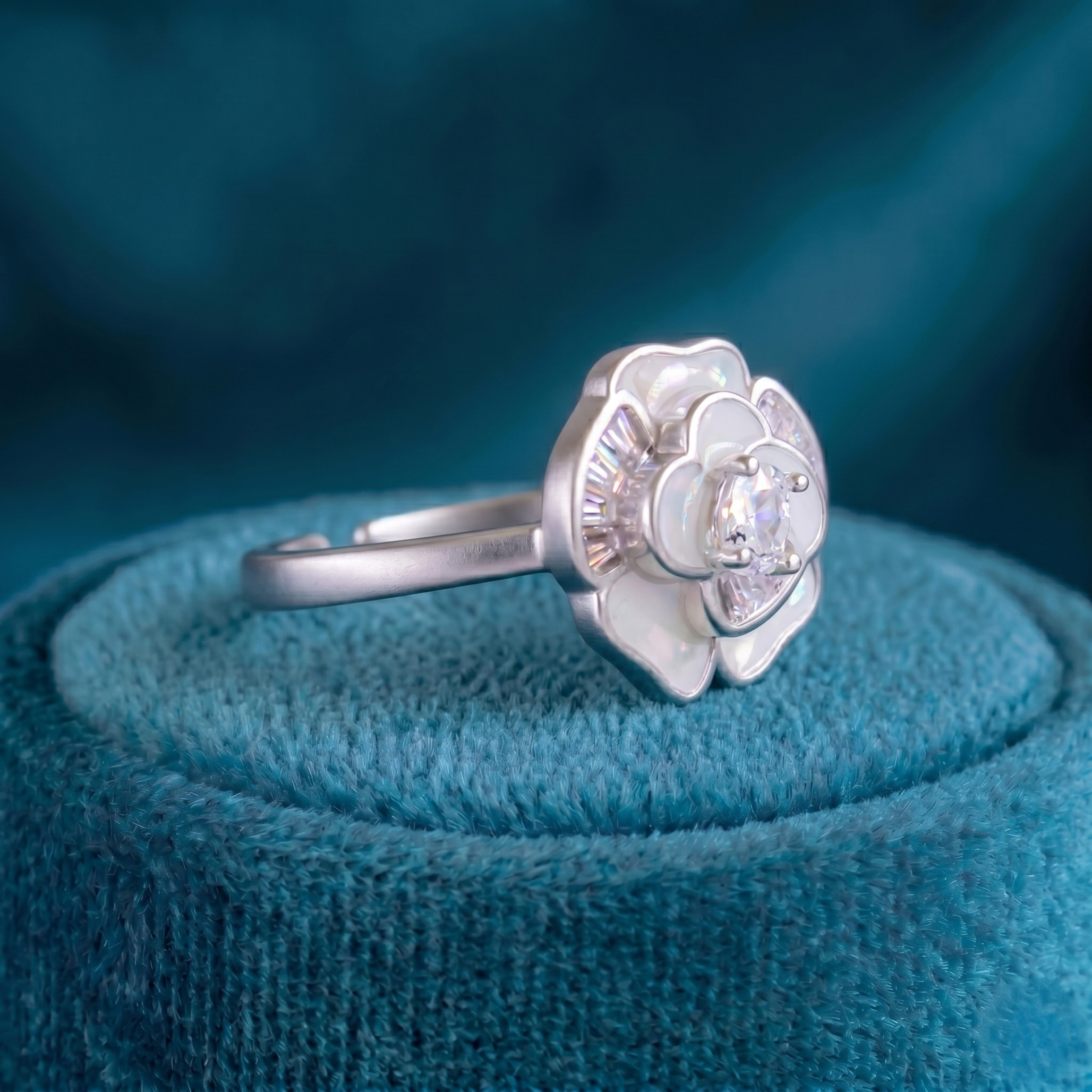 Silver Floral Bloom Ring (Adjustable)
