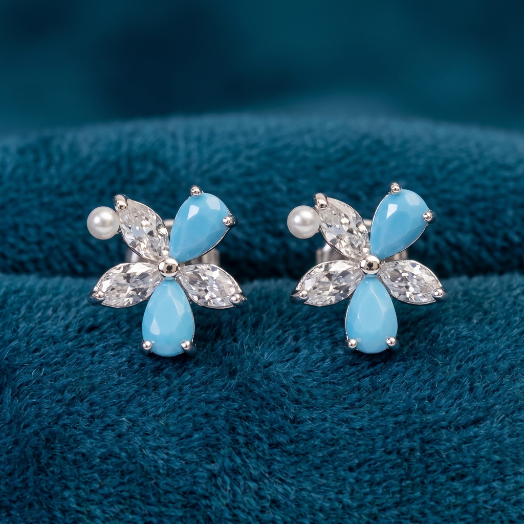 Blue Floral Drop Pendant Set