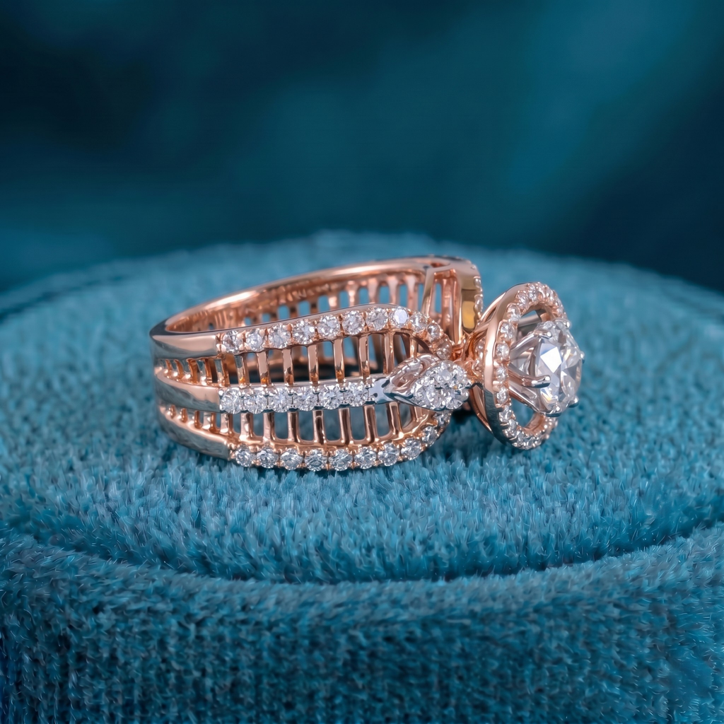 Royal Lattice Halo Solitaire Ring