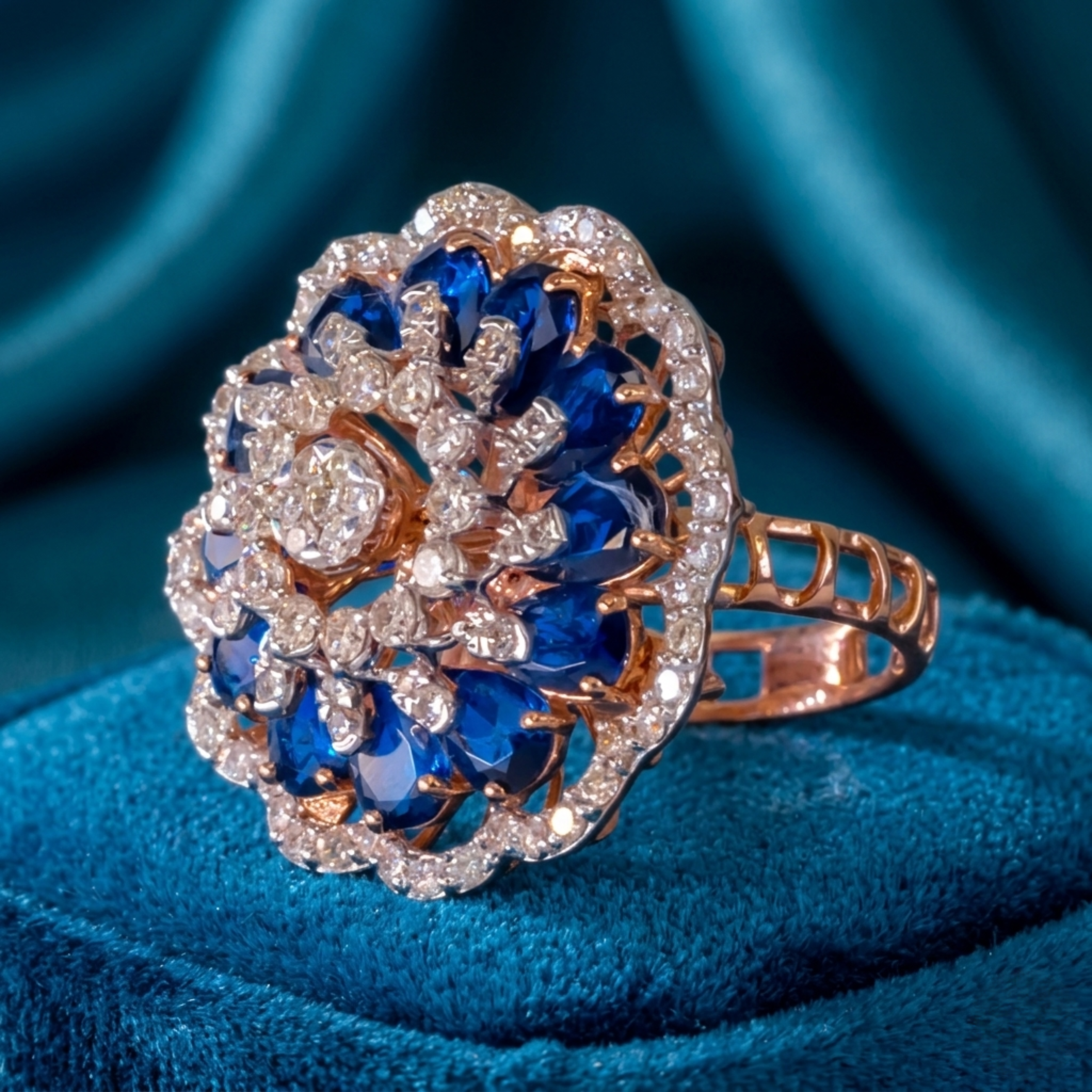 Blue Halo Flower Ring
