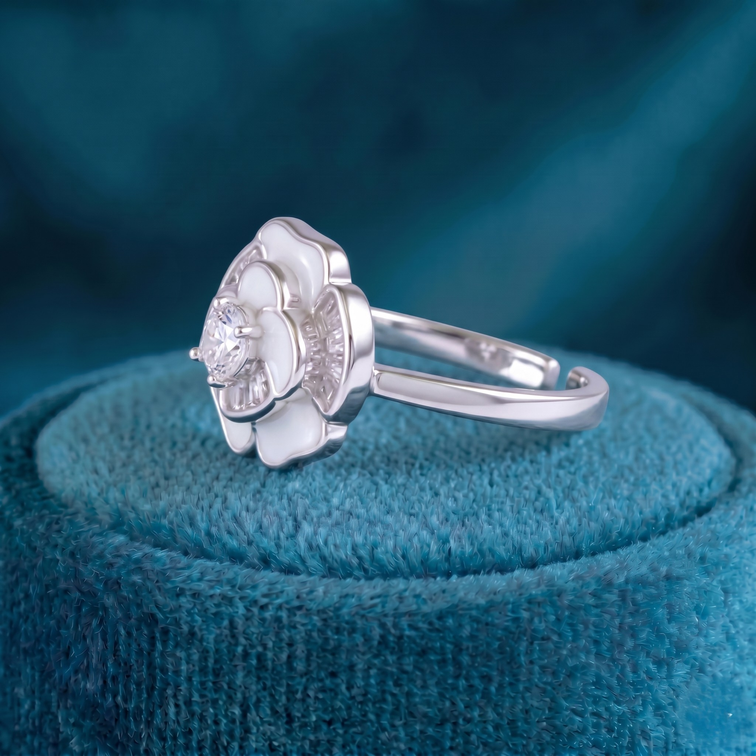 Silver Floral Bloom Ring (Adjustable)