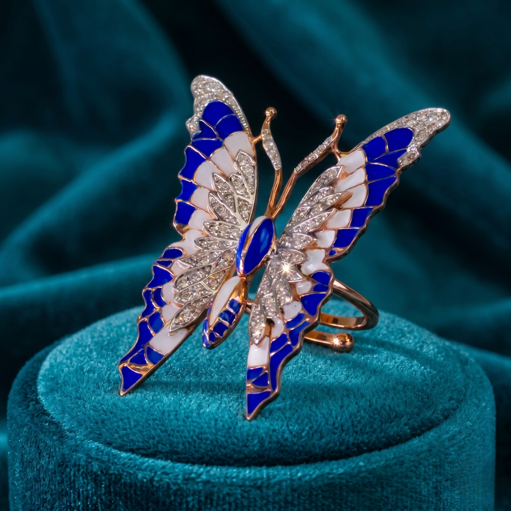 Blue Enamel Butterfly Ring