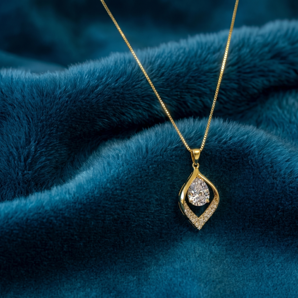 Gold Geometric Crystal Pendant Set