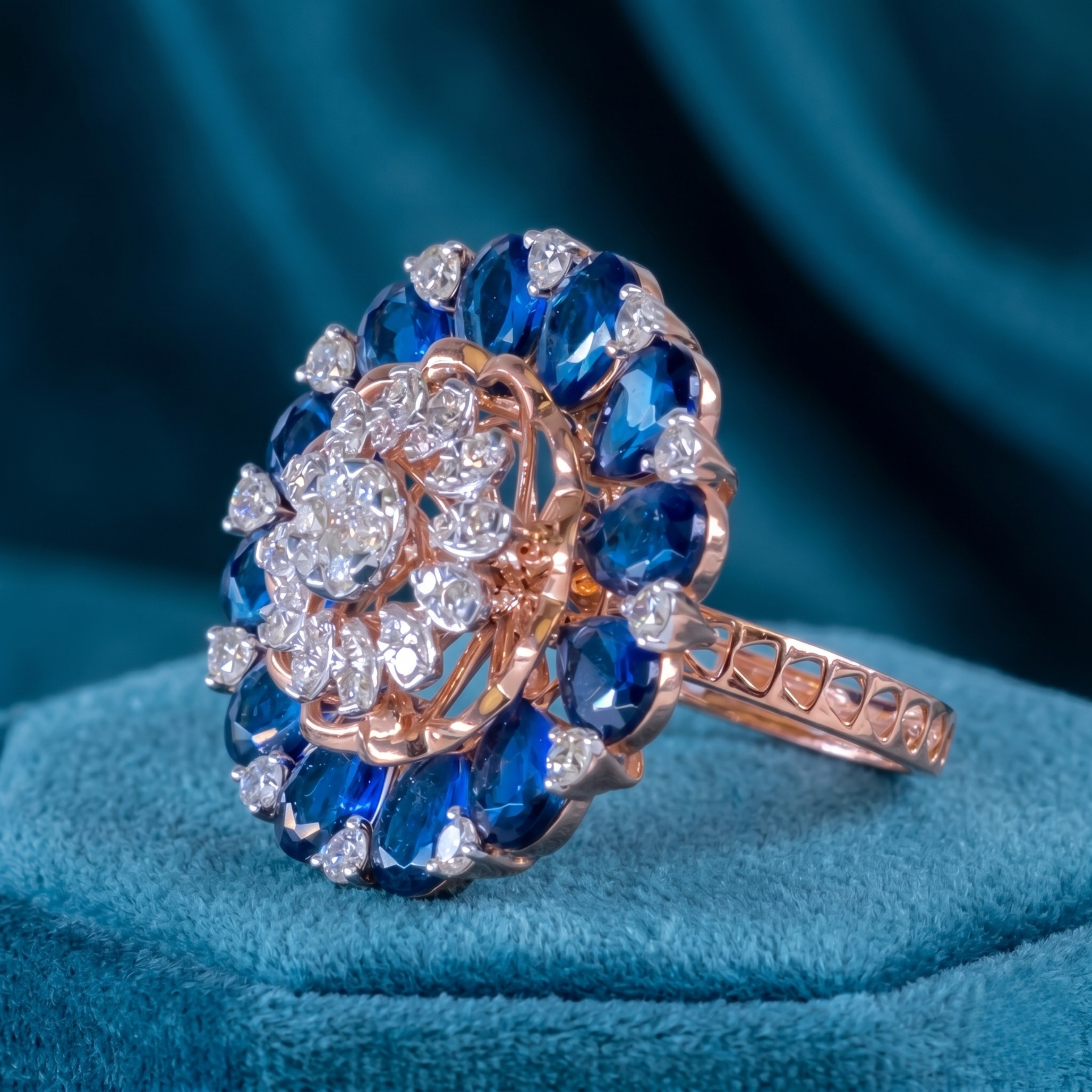 Blue Sapphire Floral Ring
