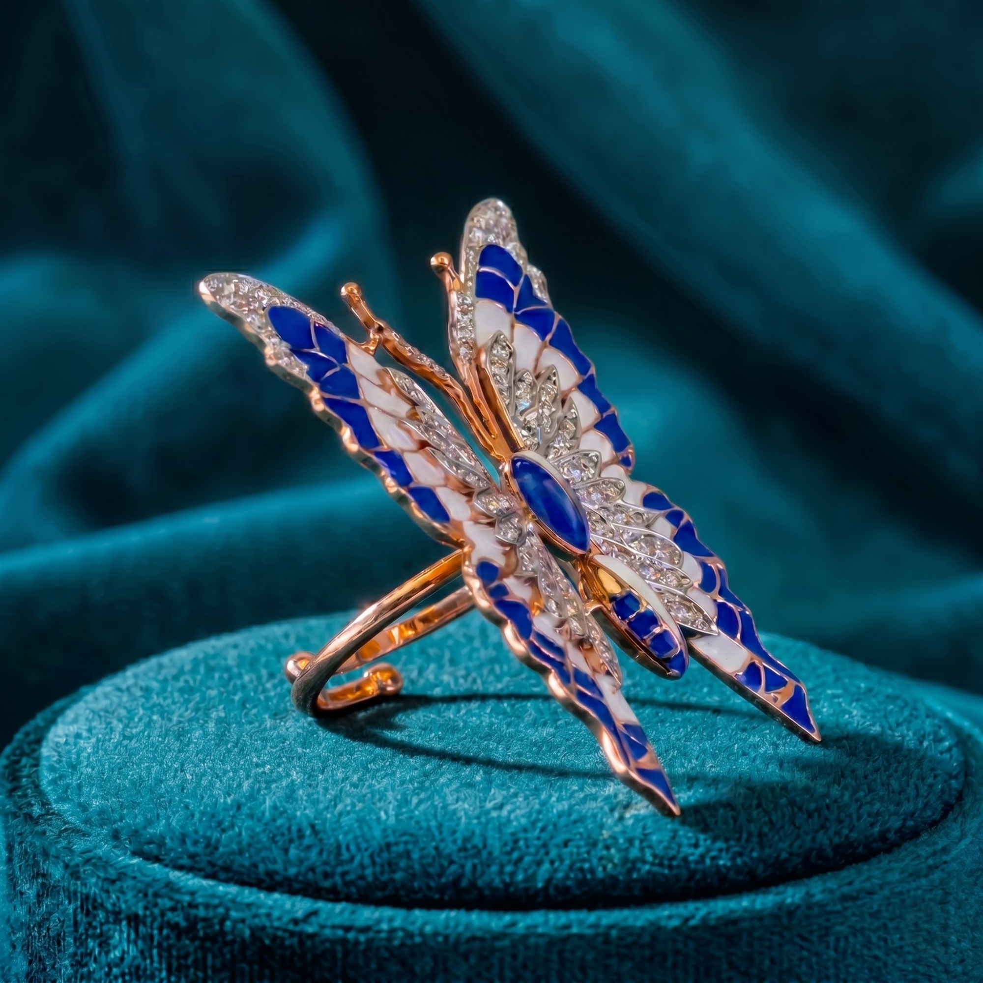 Blue Enamel Butterfly Ring
